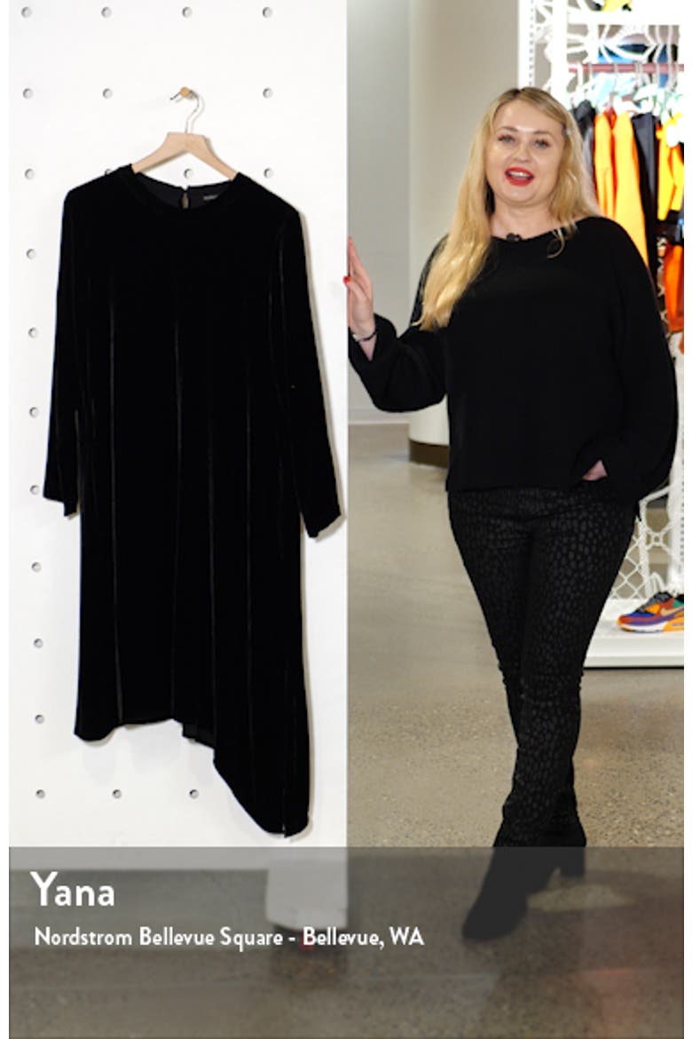 Asymmetrical Hem Velvet Long Sleeve T-Shirt Dress video