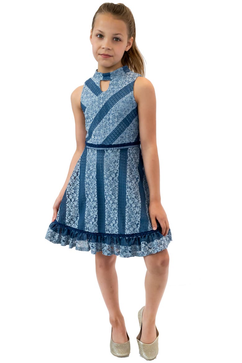 Mock Neck Lace Dress, Alternate, color, BLUE