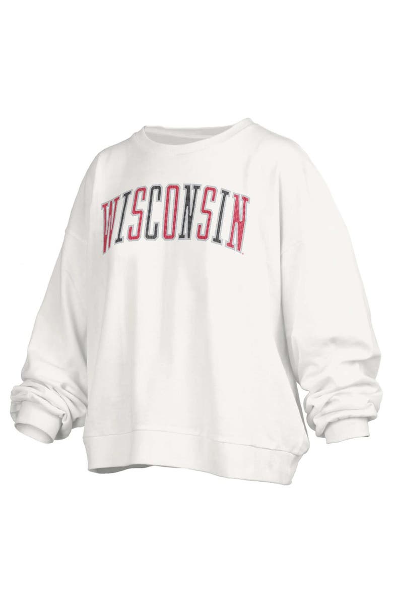 PRESSBOX Women's Pressbox White Wisconsin Badgers Janise Waist Length Oversized Pullover Sweatshirt, Main, color,