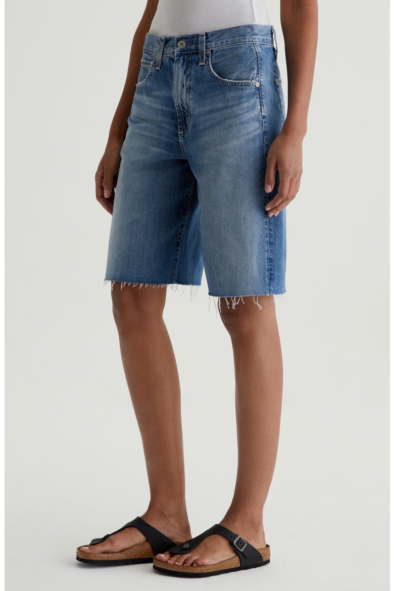 Hattie Raw Hem High Waist Long Denim Barrel Shorts, Alternate, color, GEMINI