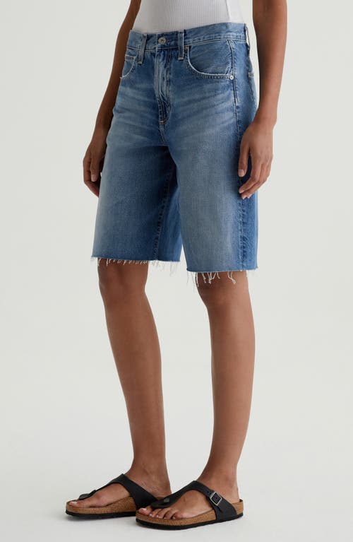 Ag Hattie Raw Hem High Waist Long Denim Barrel Shorts In Gemini