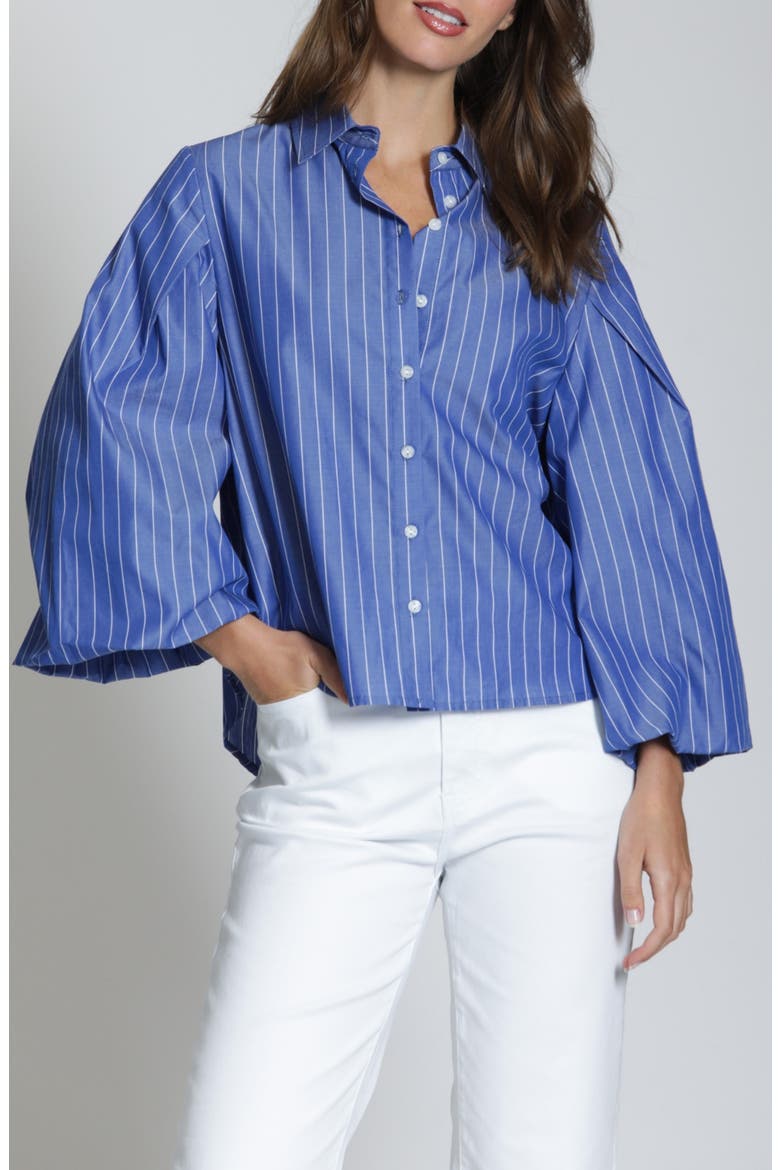 Cotton Bubble Sleeve Button-Up Shirt, Main, color, BLUEWHITE STRIPE