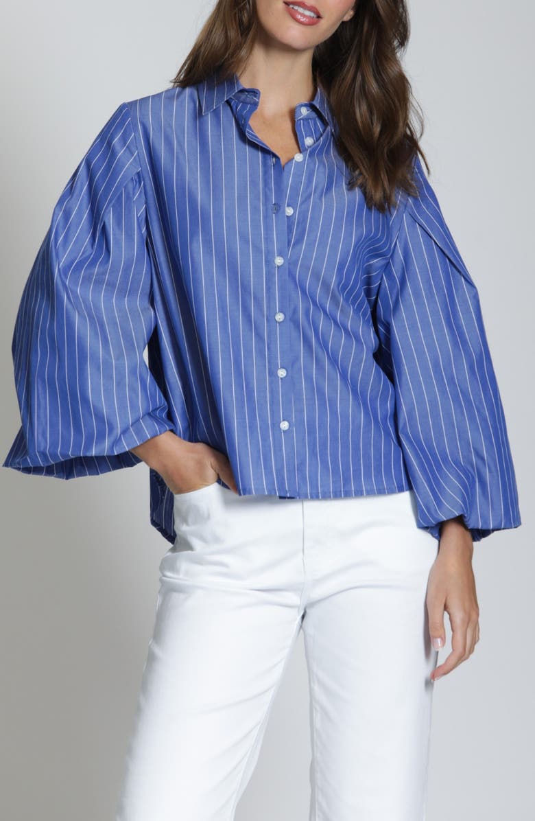 APNY Cotton Bubble Sleeve Button-Up Shirt, Main, color, Bluewhite Stripe