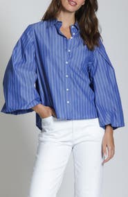 APNY Cotton Bubble Sleeve Button-Up Shirt