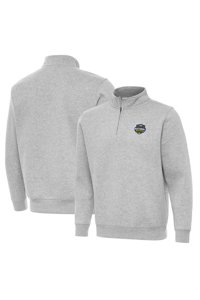 Men's Antigua  Gray Michigan Wolverines 2026 NCAA Men's Basketball National Champions Victory Quarter-Zip Top, Main, color, Gray