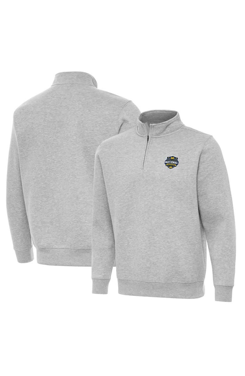 ANTIGUA Men's Antigua Gray Michigan Wolverines 2026 NCAA Men's Basketball National Champions Victory Quarter-Zip Top, Main, color, Gray