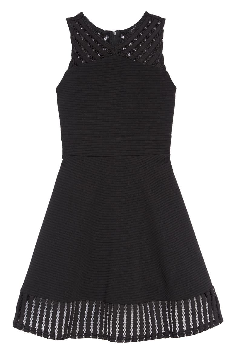 Twin Texture Skater Dress, Main, color, BLACK