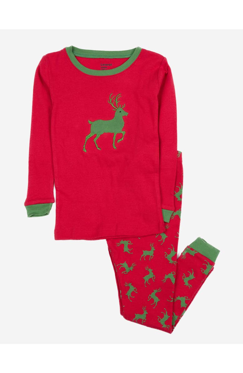 Leveret Kids Cotton Two-Piece Printed Holiday Pajamas, Main, color, Reindeer