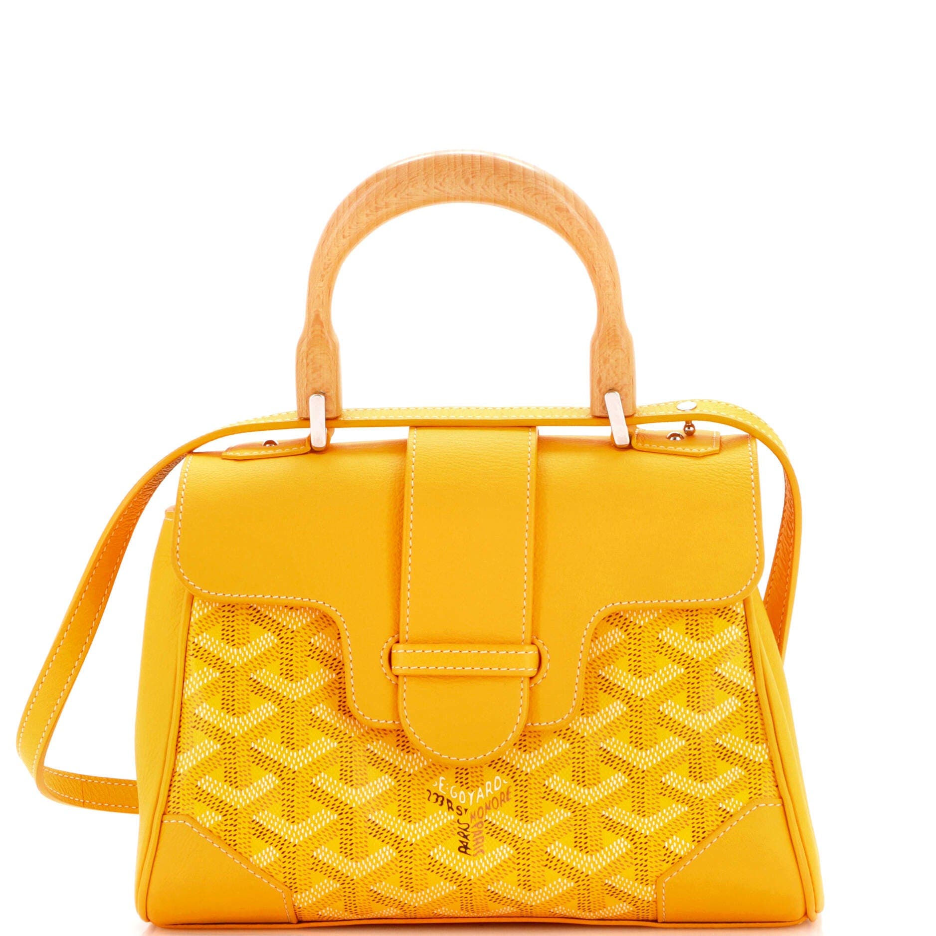 Pre-Owned Goyard Saigon Top Handle Bag Coated Canvas with Leather Mini, Main, color, Yellow