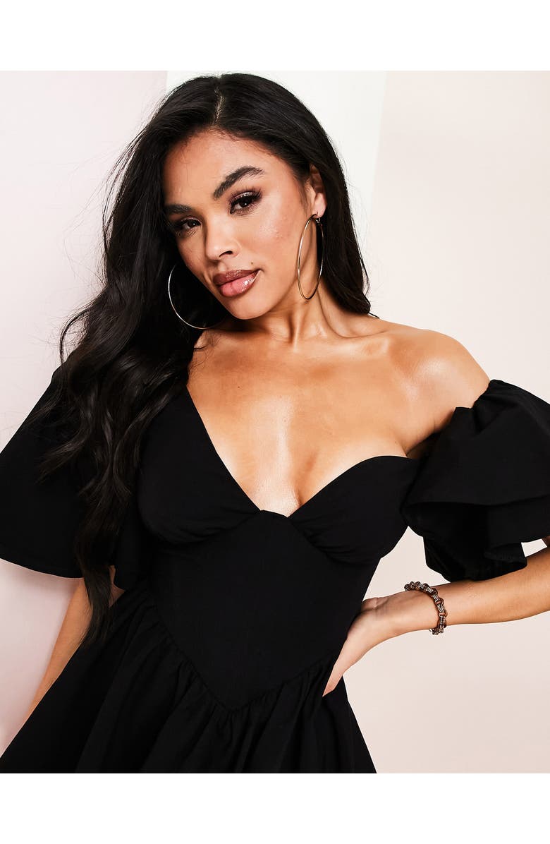 ASOS DESIGN One-Shoulder Corset Skater Dress, Alternate, color,