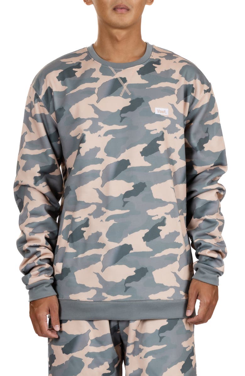 VAST Camo Print Recycled Polyester Sweatshirt, Main, color, Tan