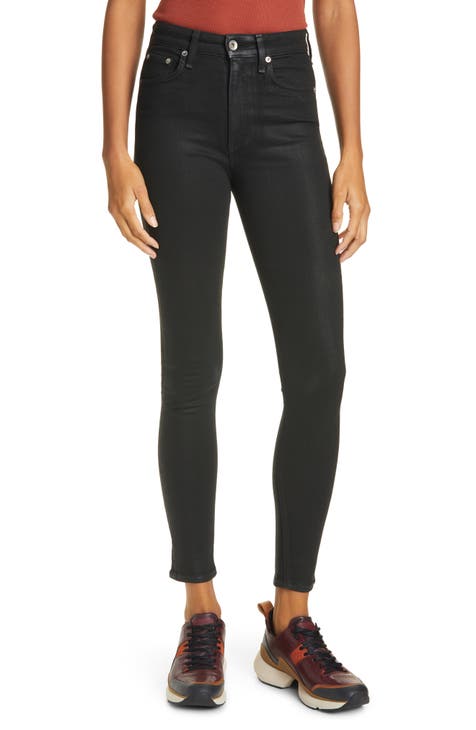 Nina High Waist Ankle Skinny Jeans (Coated Black)