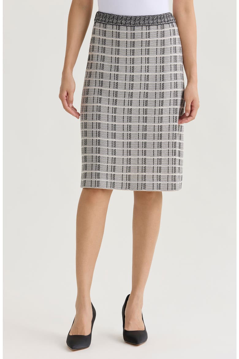 A-Line Contrast Stitch Tweed Knit Skirt, Main, color, Limestone/Black/White