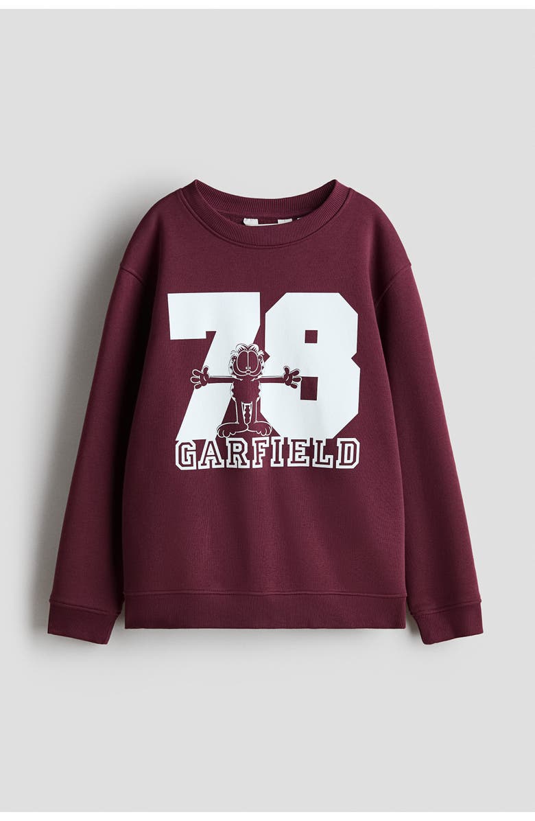H&M Printed Sweatshirt, Main, color, Dark Red/Garfield