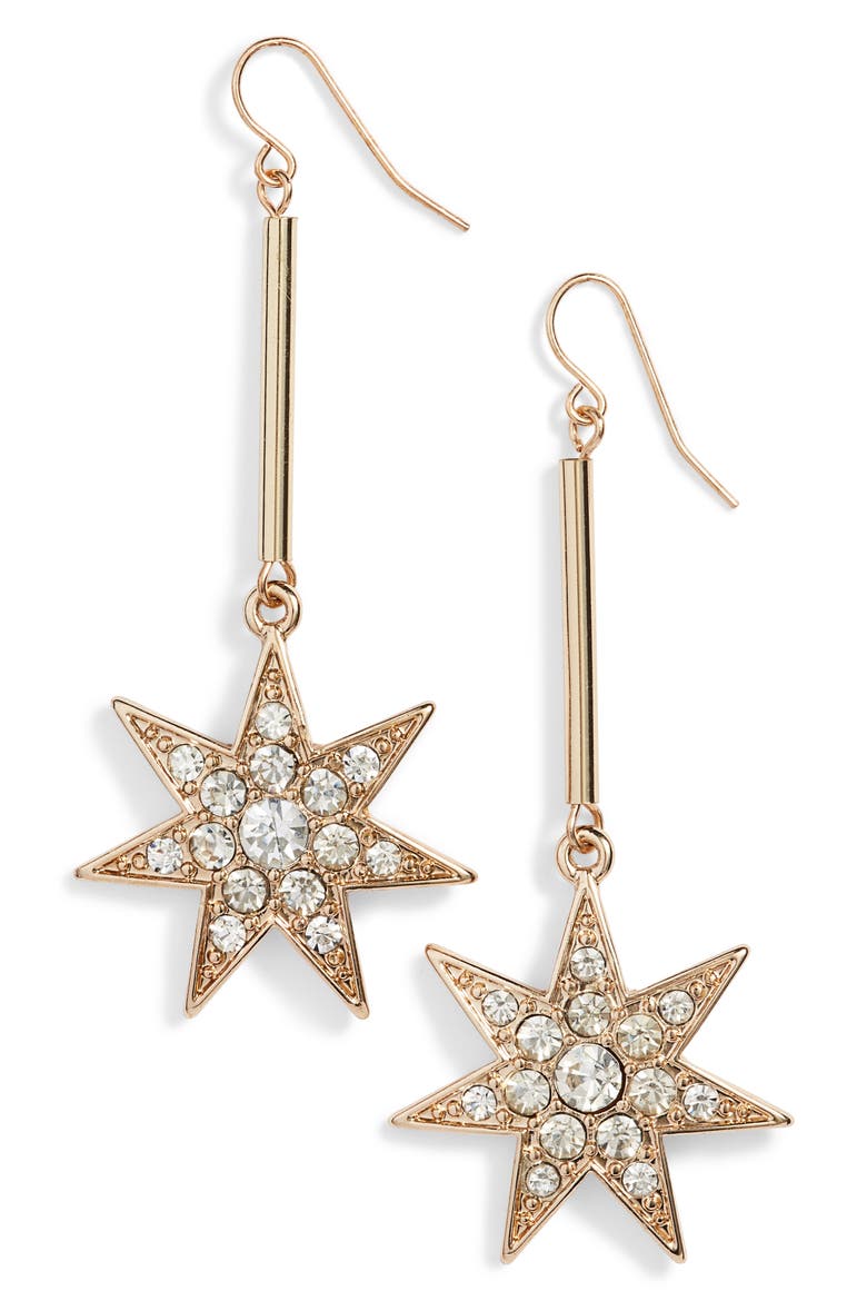 Star Drop Earrings, Main, color, GOLD/ CRYSTAL
