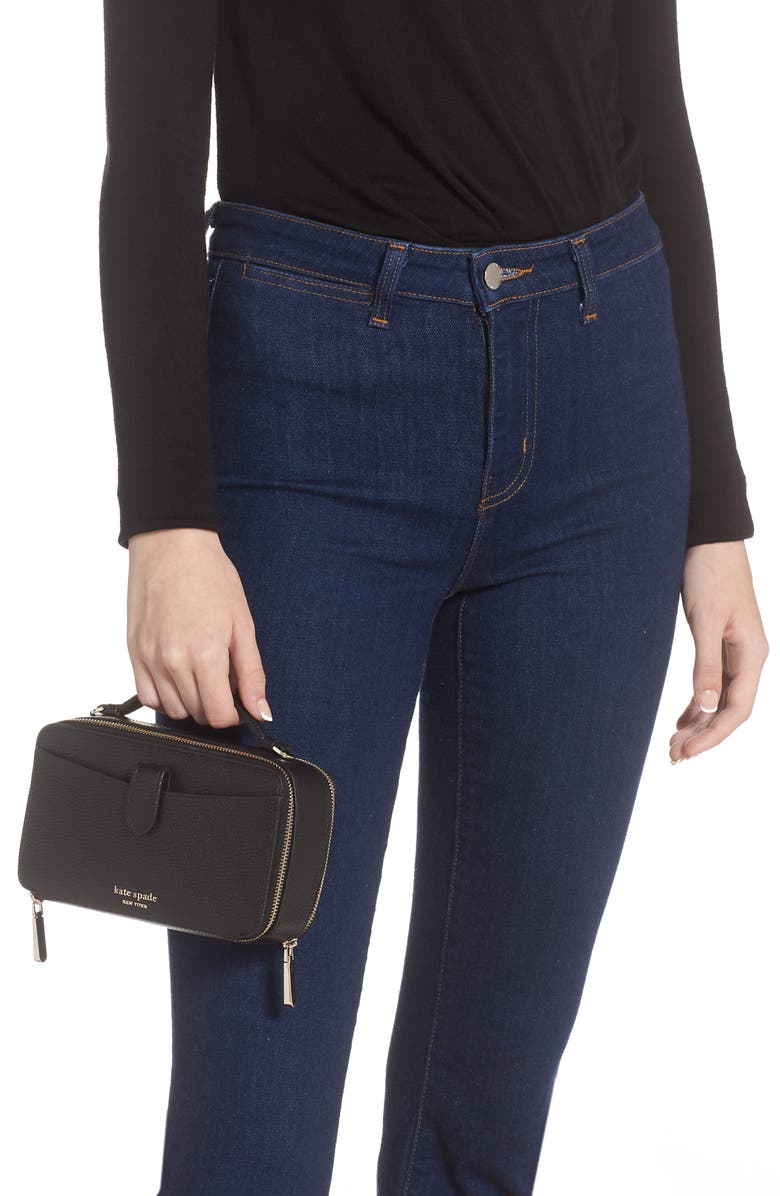 Kate Spade New York hudson pebble leather double zip crossbody, Alternate, color, Black