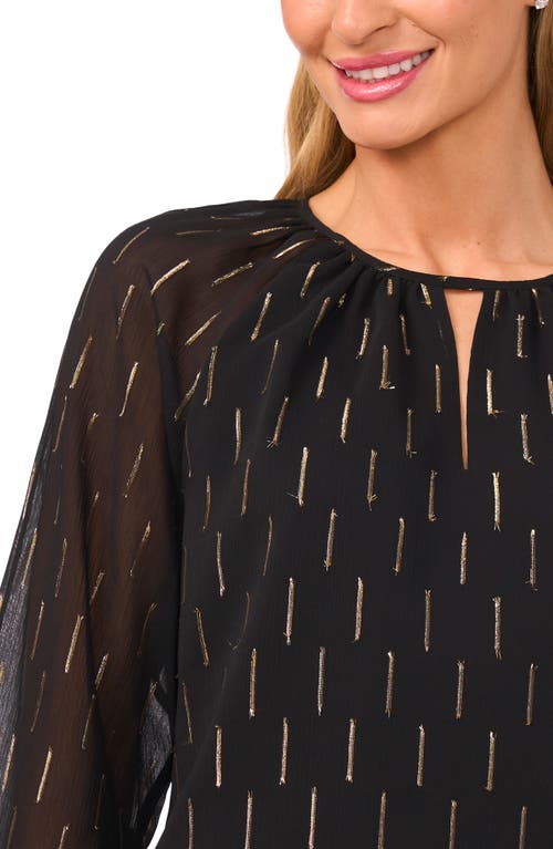 Cece Metallic Clip Dot Tiered Sleeve Top In Black
