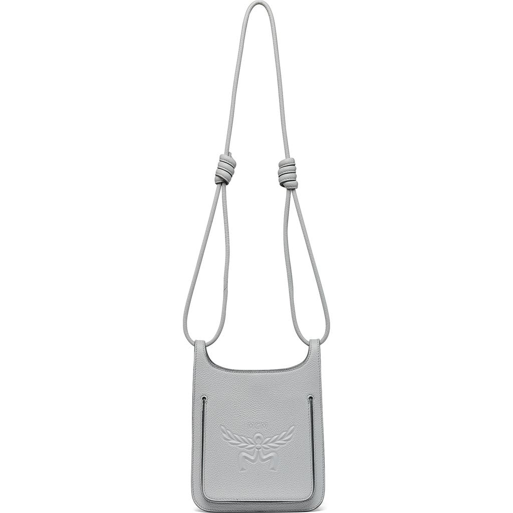 Mcm Mini Lauretos Leather Hobo Bag In Ice Grey