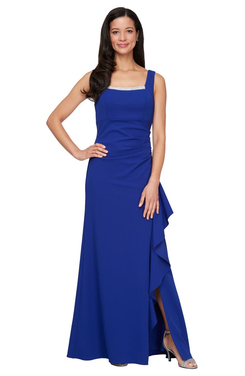Alex Evenings Bead Detail Stretch Crepe Gown with Bolero Jacket, Alternate, color, Royal