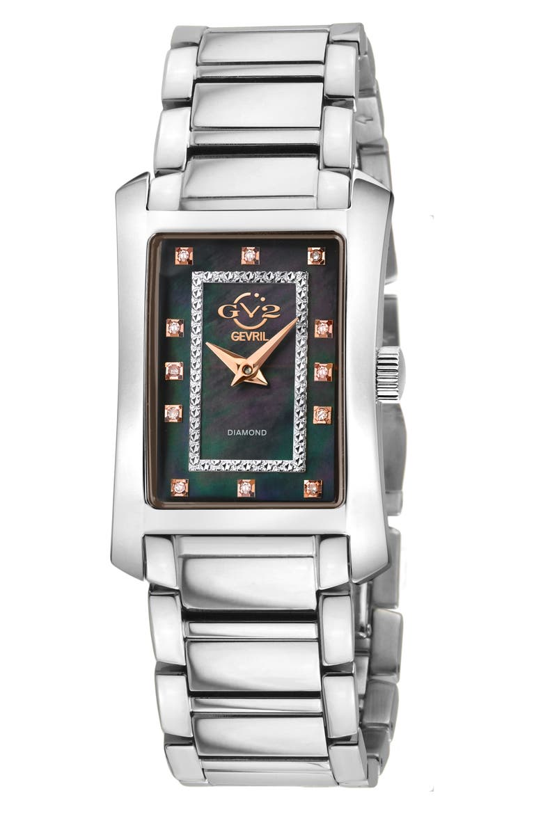 Women's Luino Rectangle Diamond Dial Bracelet Watch, 29.5mm, Main, color, SILVER