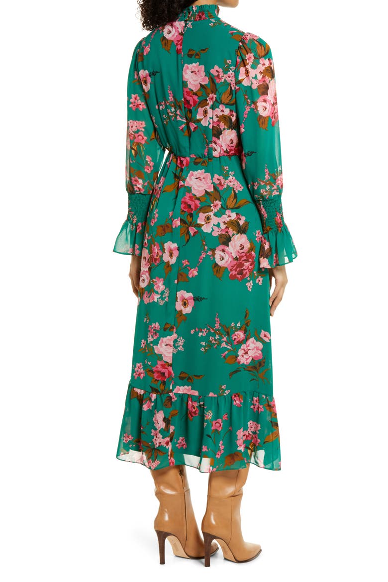 Floral Ruffle Long Sleeve Dress, Alternate, color, GREEN MULTI