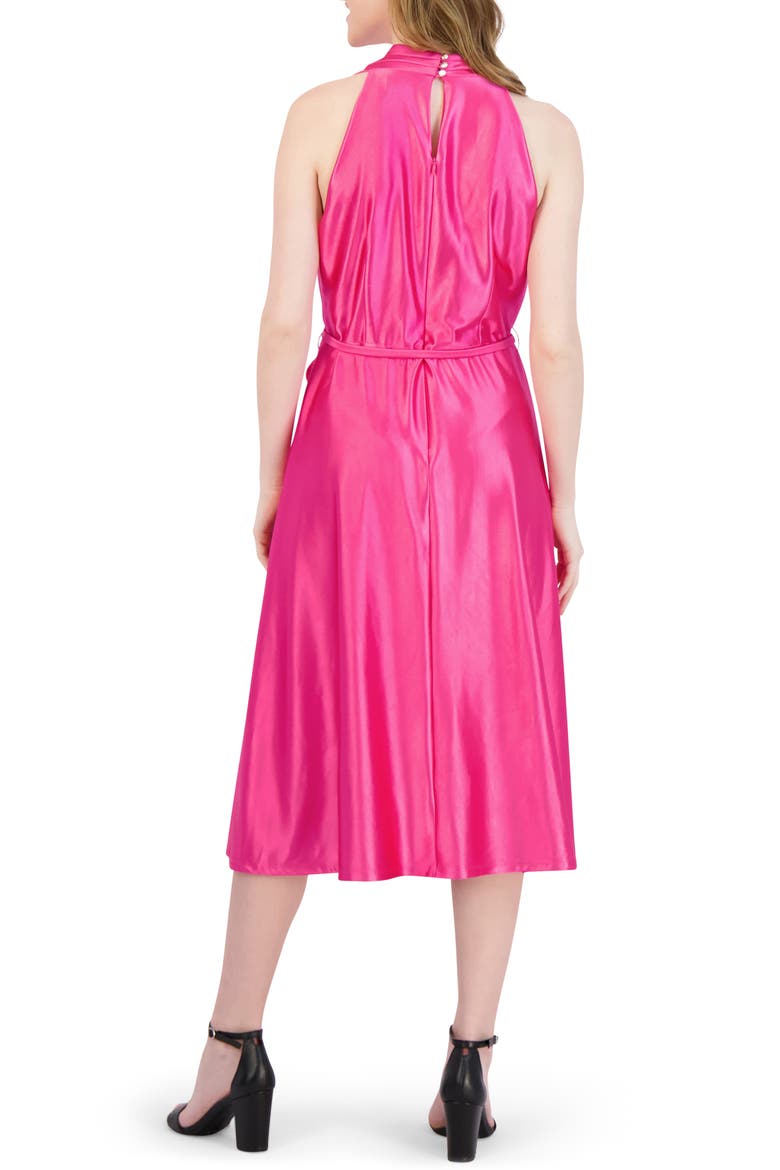 Halter Neck Satin Faux Wrap Midi Dress, Alternate, color, PINK