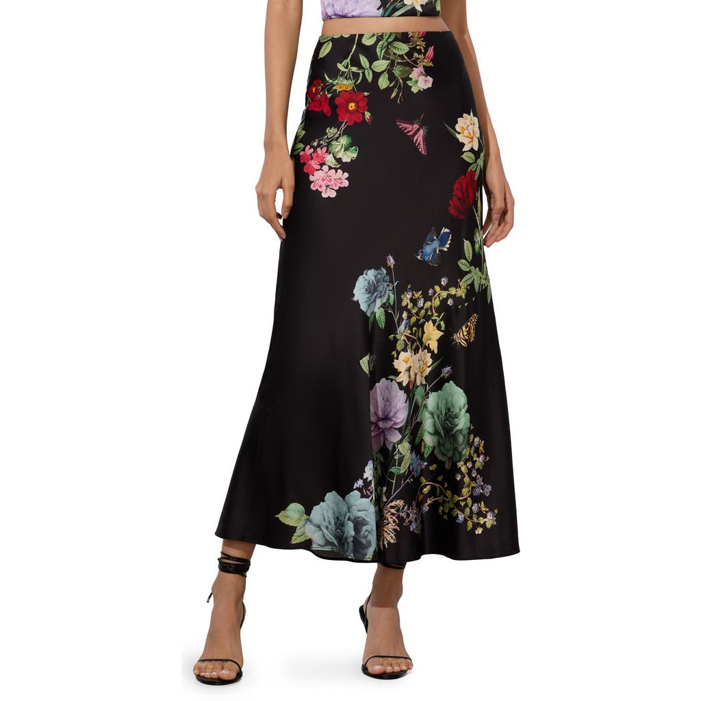 Alice And Olivia Floral-print Midi Skirt In Black