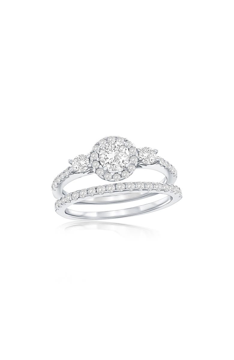 SIMONA Set of 2 Round Cubic Zirconia Halo & Band Rings, Main, color, Silver