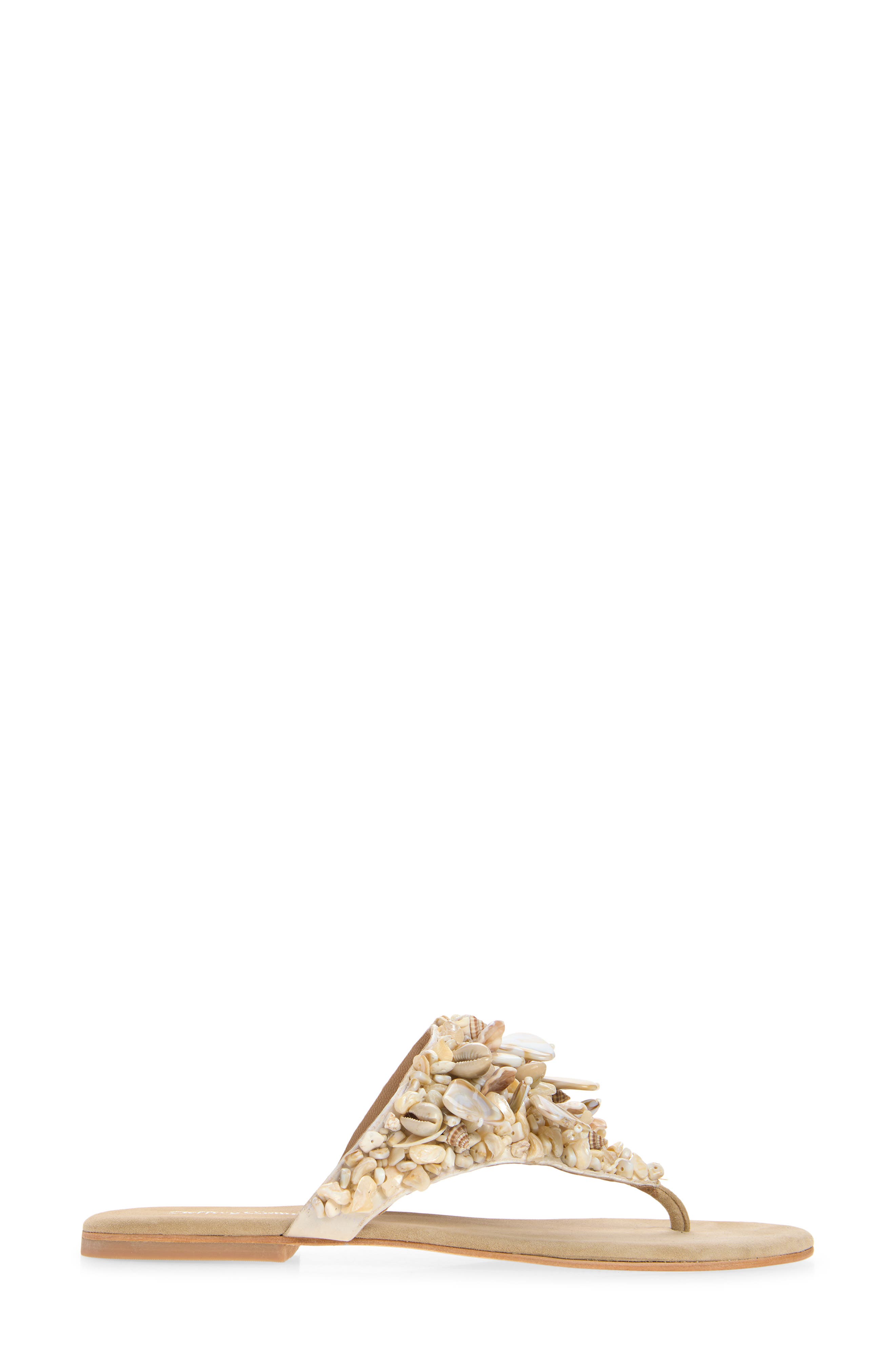 Jeffrey Campbell Tidal Wave Shell Embellished Thong Sandal, Alternate, color, Beige Suede Combo