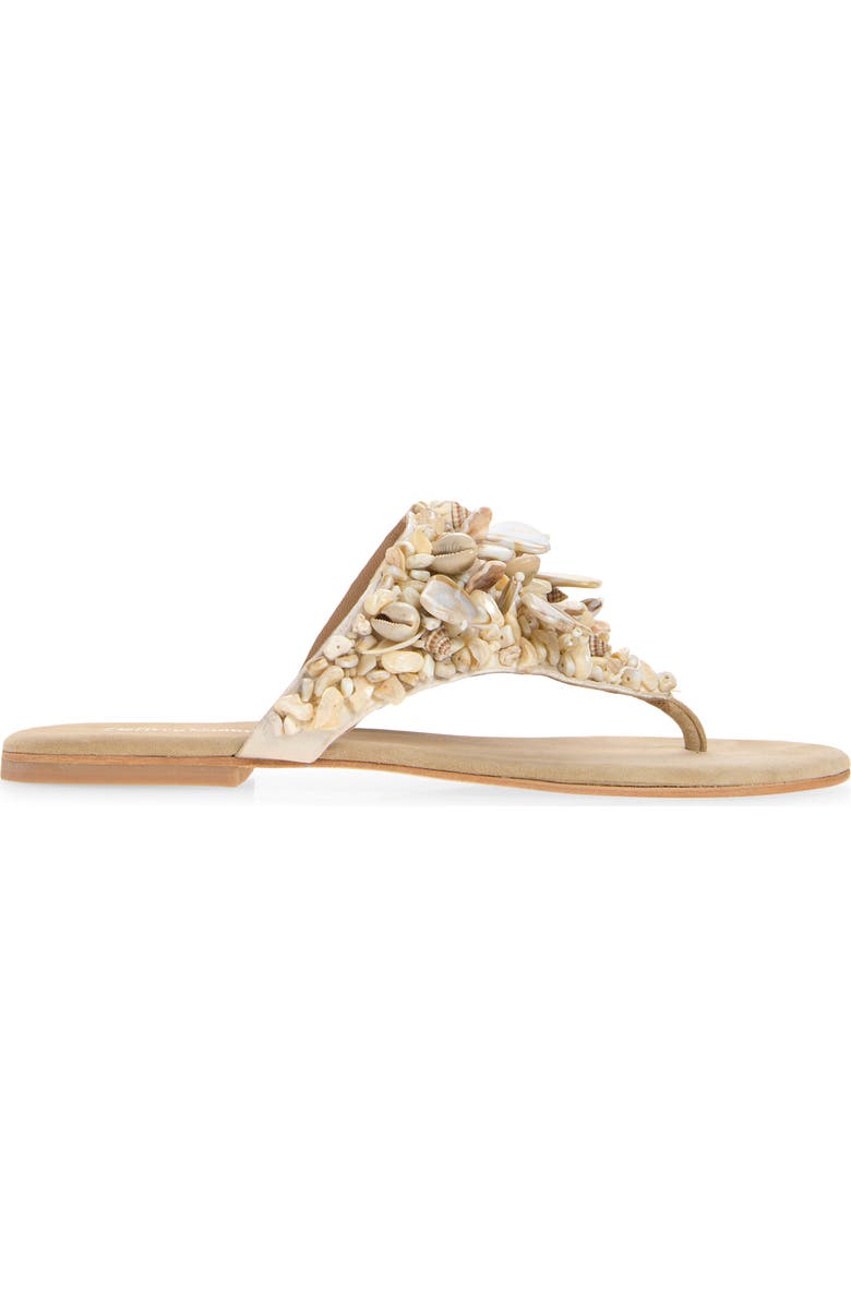 Jeffrey Campbell Tidal Wave Shell Embellished Thong Sandal, Alternate, color, Beige Suede Combo
