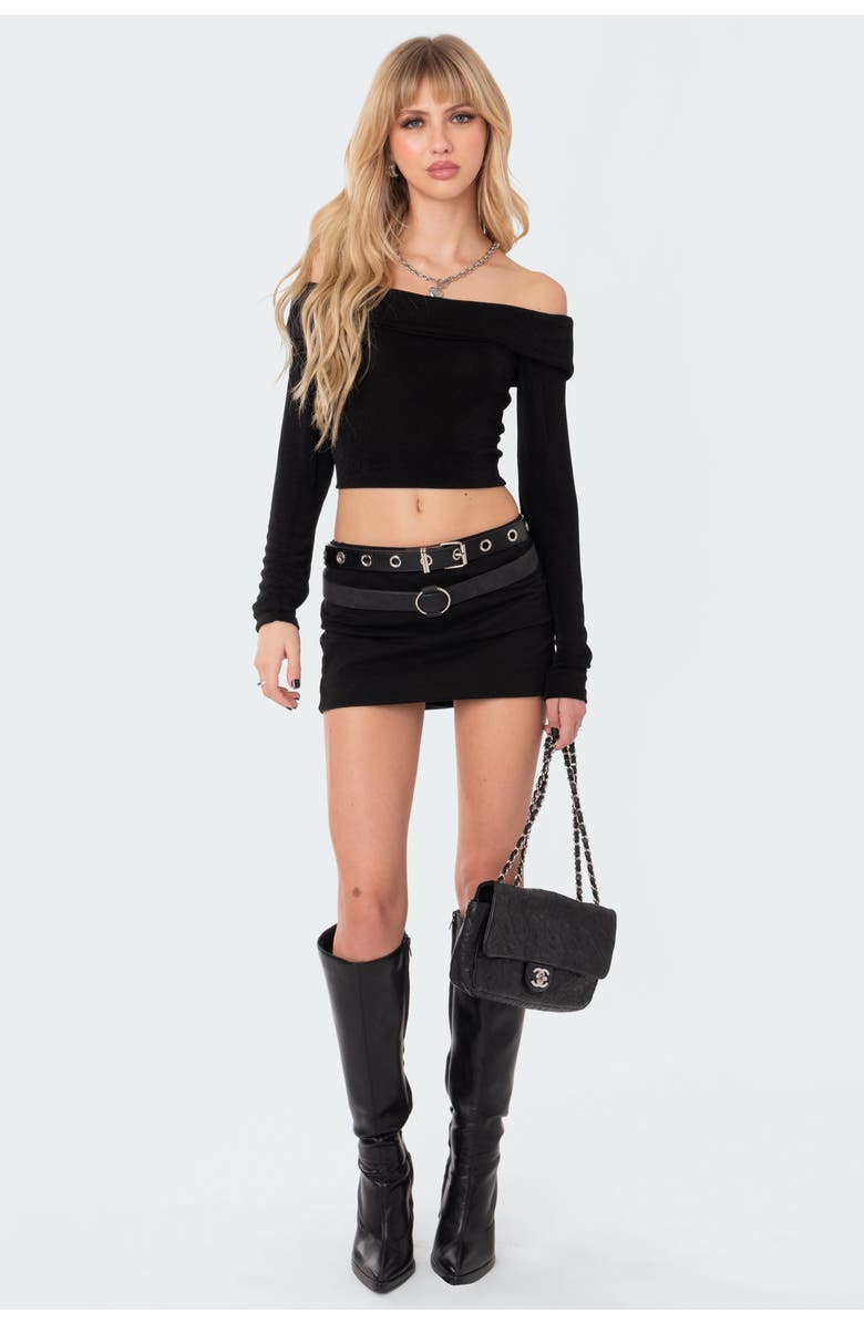 EDIKTED Athena Foldover Off the Shoulder Long Sleeve Crop Top, Alternate, color, 