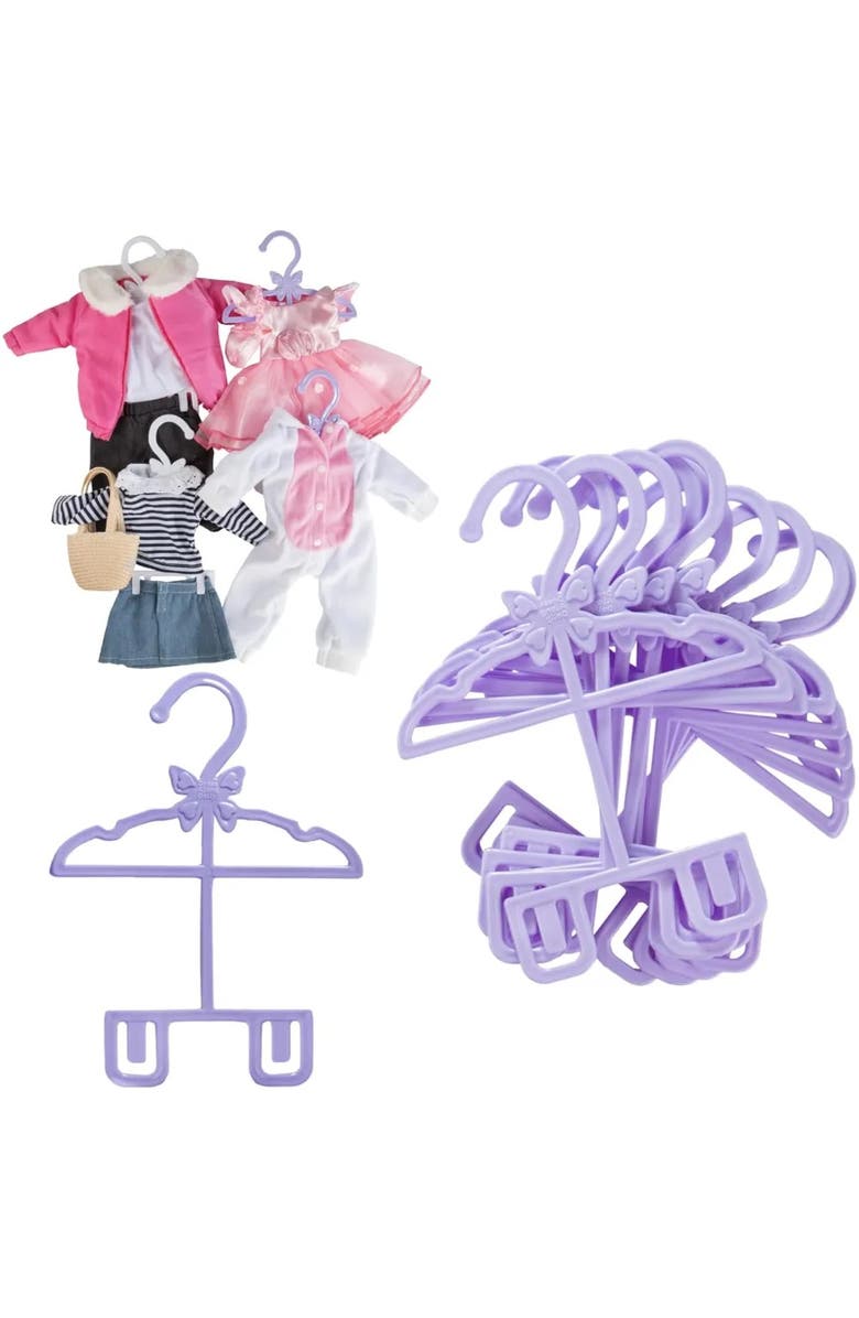 Dress Along Dolly Purple Full-Outfit Hanger 24pk for American 18" Doll Clothes- Hold Your Tops & Bottoms Together, Main, color, Purple