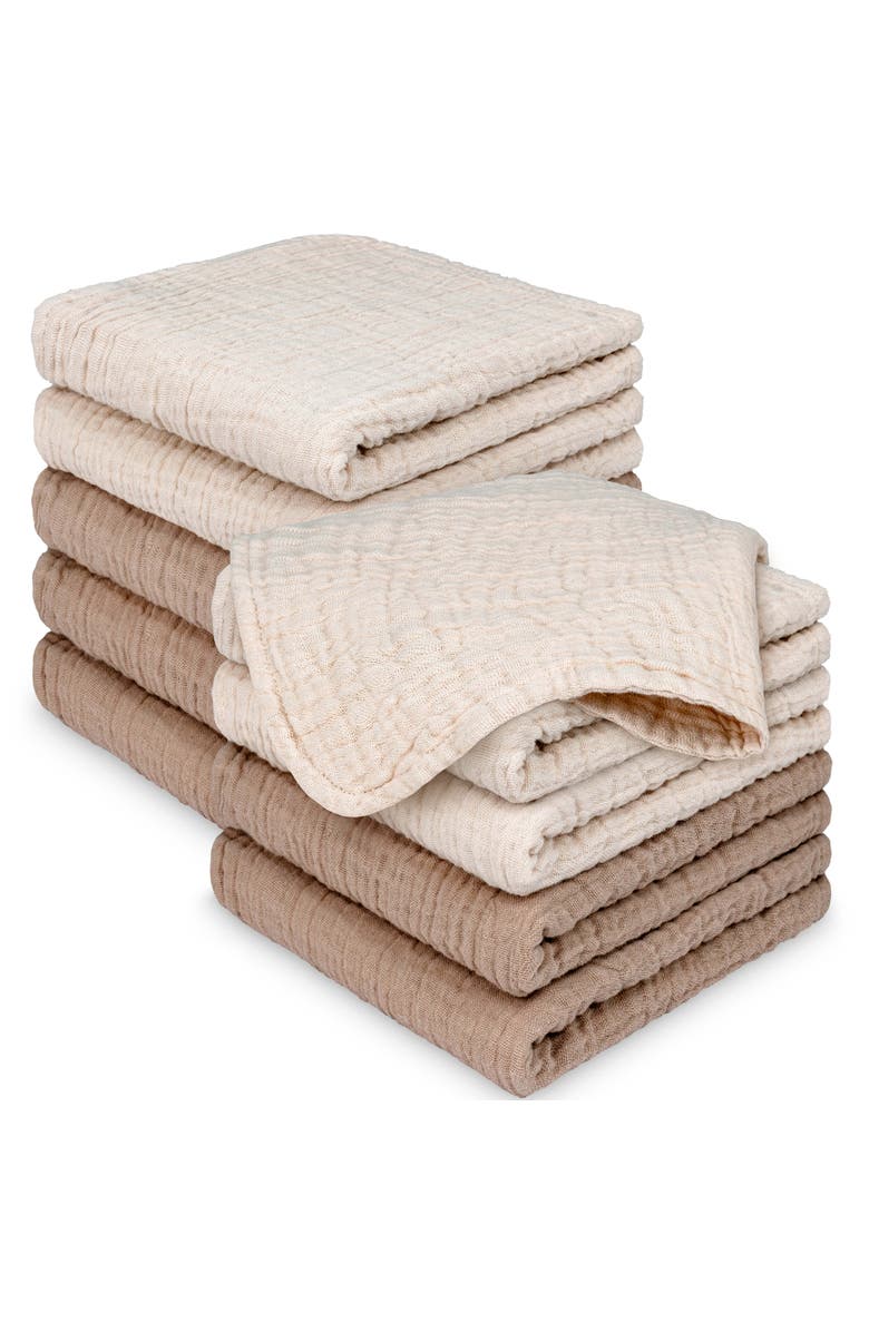 KeaBabies 10-Pack Lyra Muslin Baby Washcloths, Main, color, Ecru