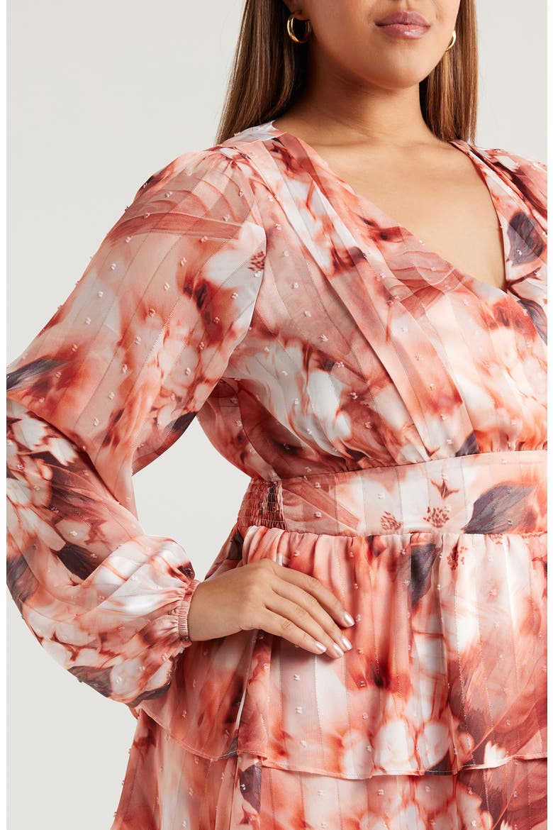 Floral Clip Dot Long Sleeve Minidress, Alternate, color, GREY/ PEACH