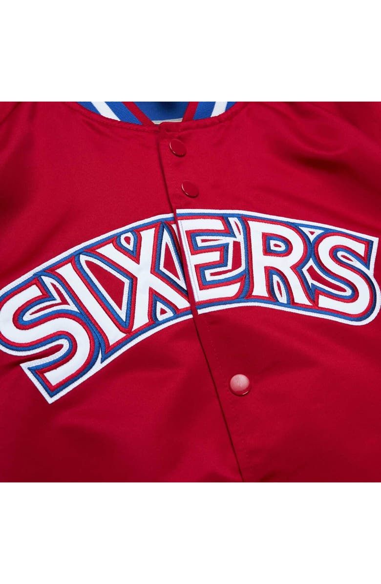 Mitchell & Ness Men's Mitchell & Ness Red Philadelphia 76ers Hardwood Classics Throwback Wordmark Raglan Full-Snap Jacket, Alternate, color, Red