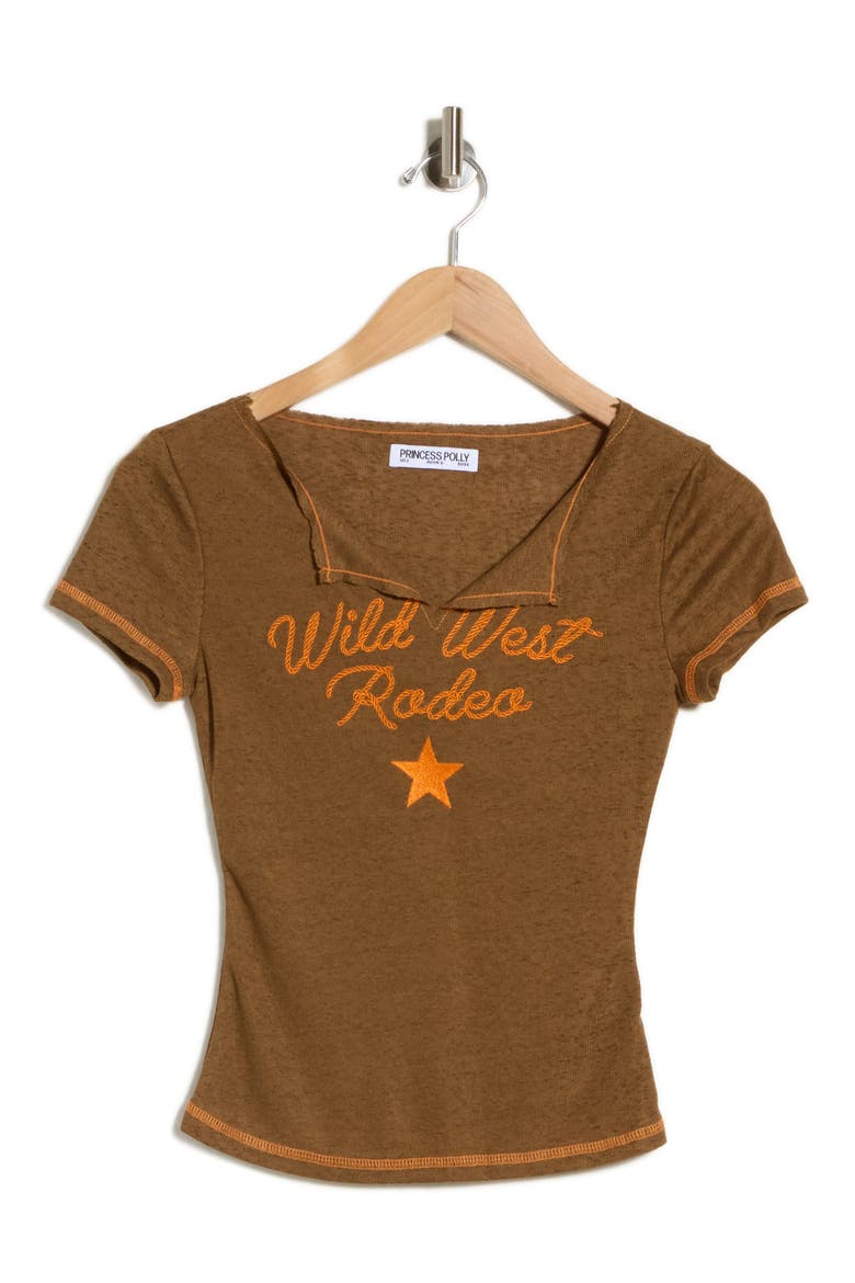 Wild West Rodeo Crop Graphic T-Shirt, Main, color, BROWN