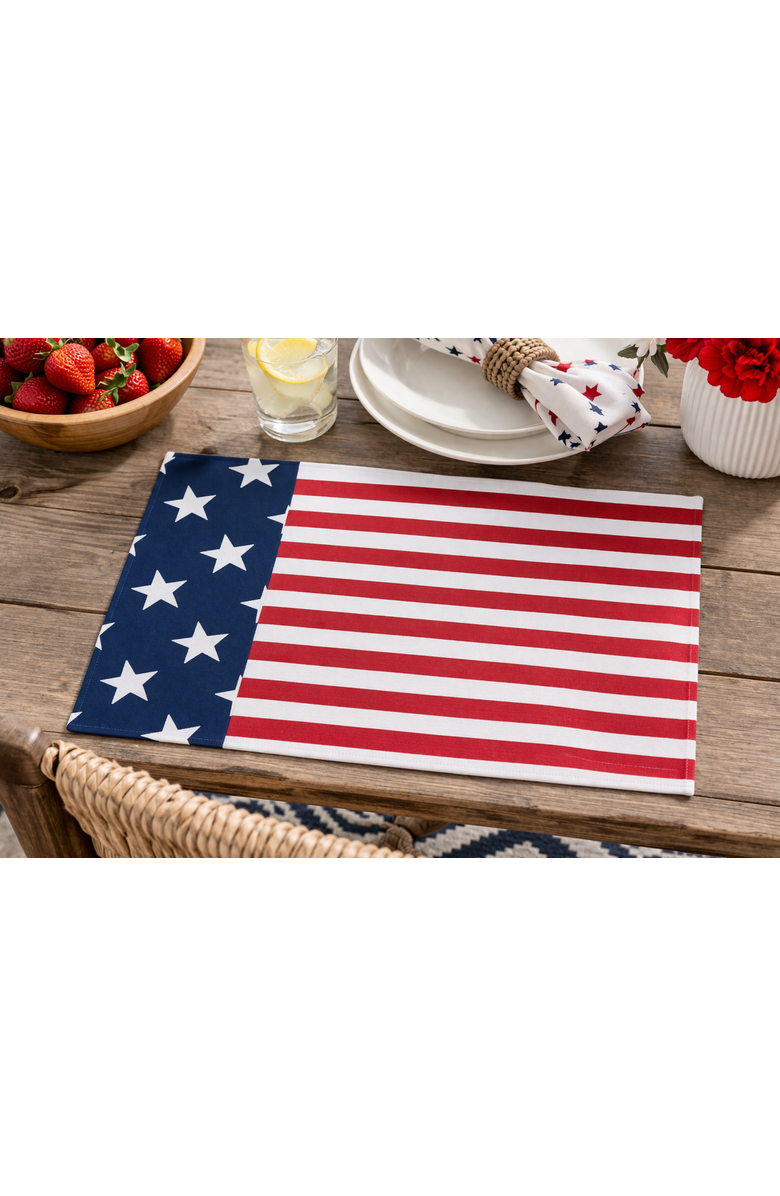 C&F Home American Flag Stars & Stripes 100% Cotton Set of 6 Placemats 13" x 19", Alternate, color, Blue