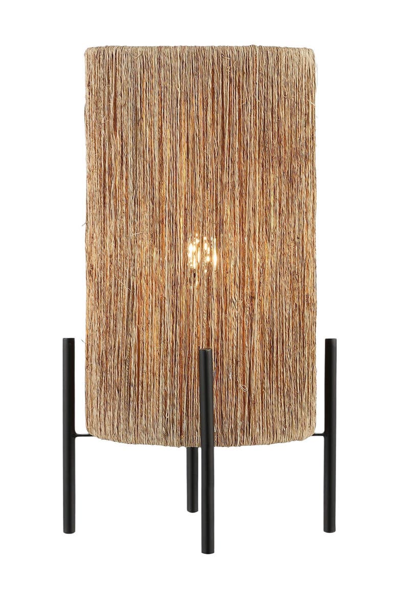 Kai 16.5" Coastal Minimalist Rattan LED Table Lamp, Brown, Main, color, Light Brown
