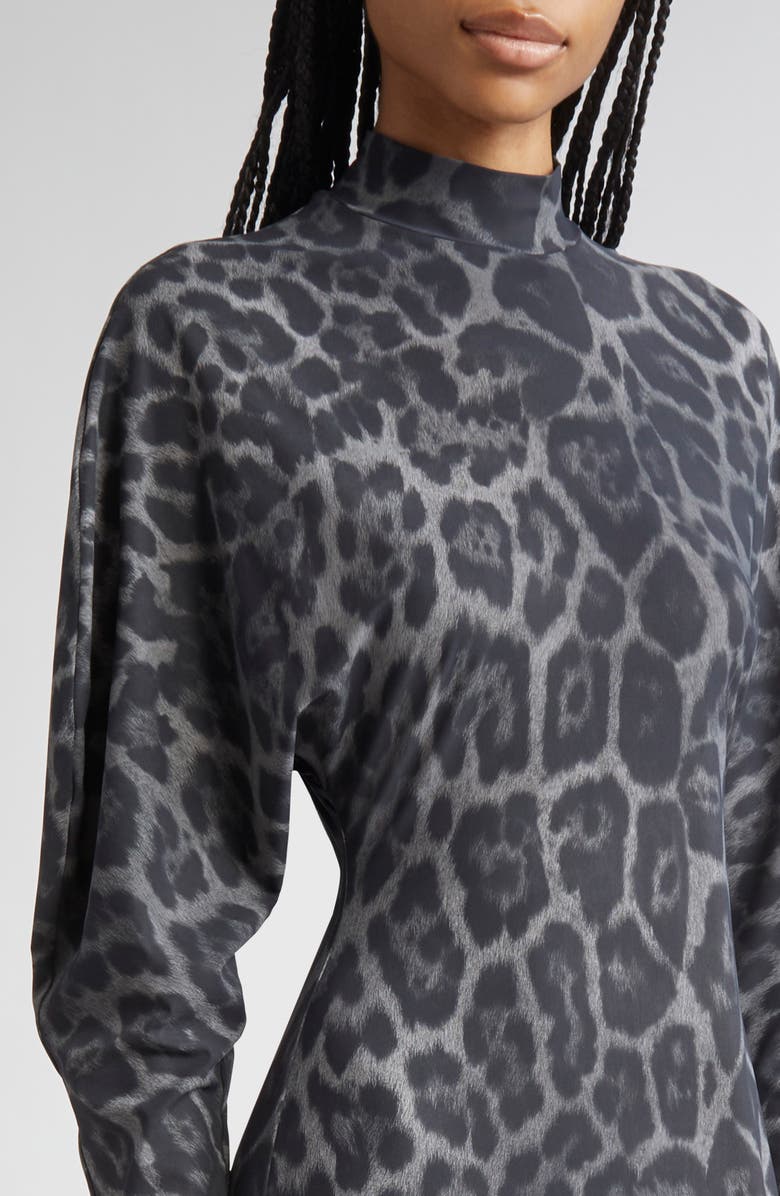 Stella McCartney Leopard Print Long Sleeve Handkerchief Hem Dress, Alternate, color, 1230 - Ash Grey