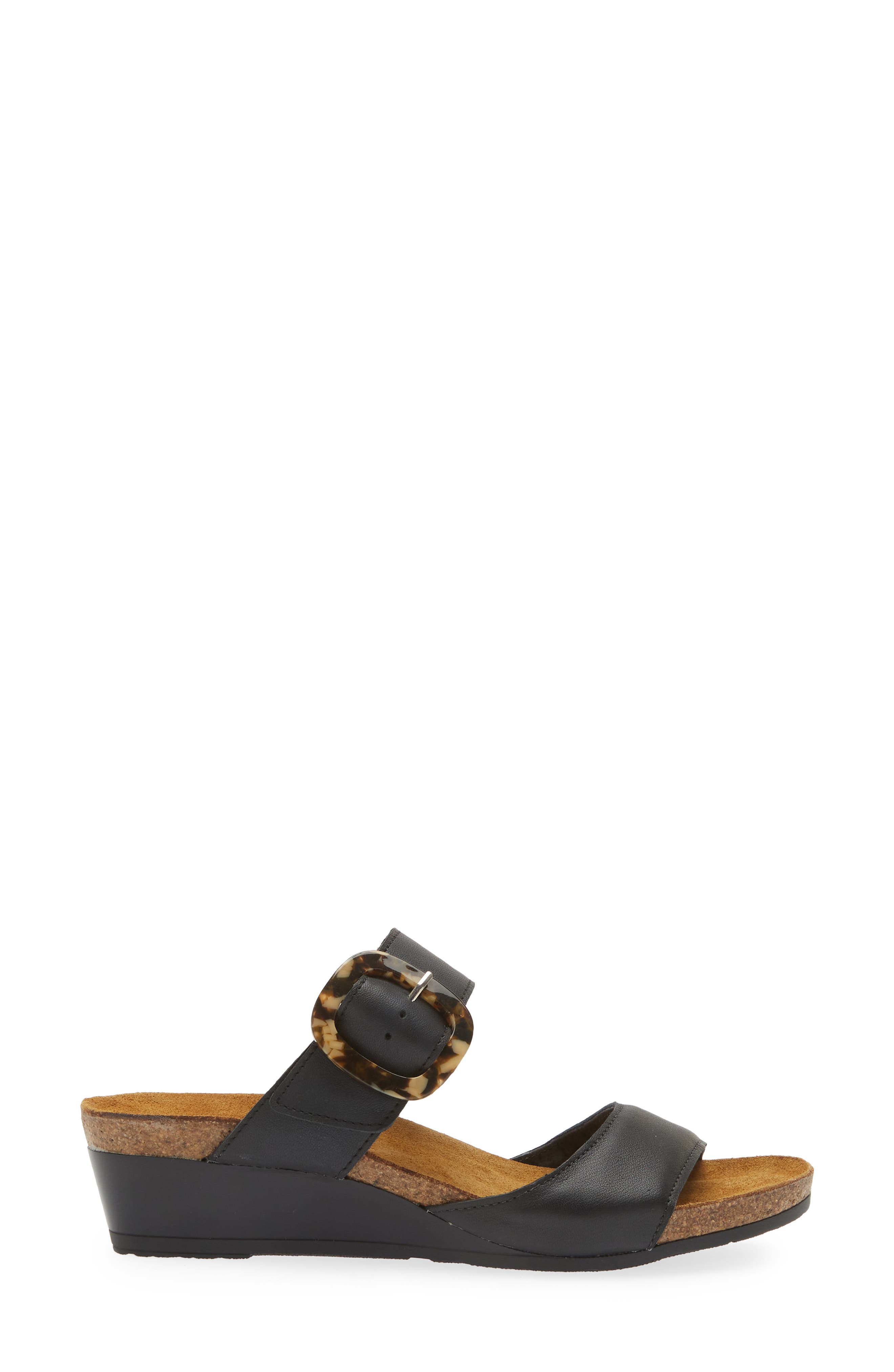Kingdom Wedge Slide Sandal, Alternate, color, JET BLACK LEATHER