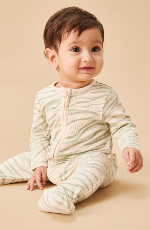 Mori Rib Fitted One-piece Footed Pajamas In Zebra