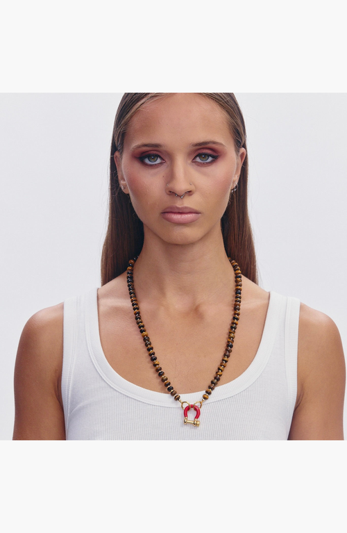 Shop Spicy Dan Garth Tiger Eye Gold Plated Necklace In Brown