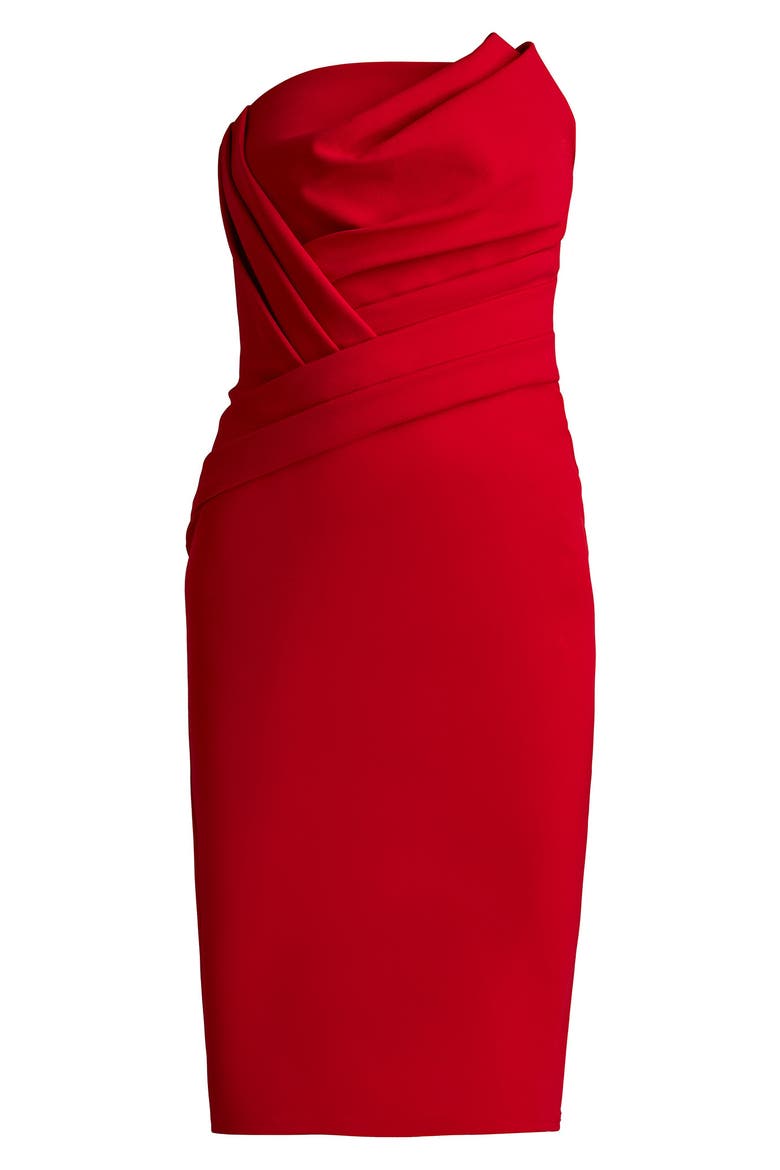 Strapless Crepe Cocktail Sheath Dress, Alternate, color, FLAME