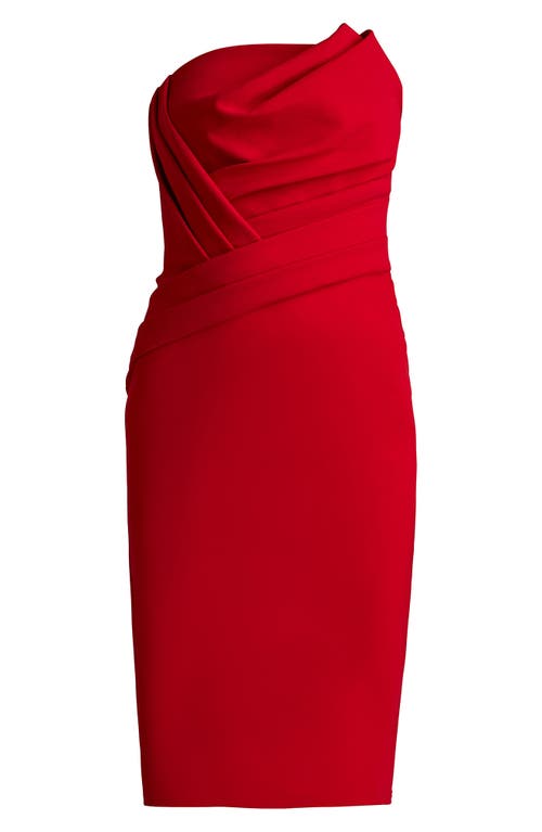 Tadashi Shoji Strapless Crepe Cocktail Sheath Dress In Red