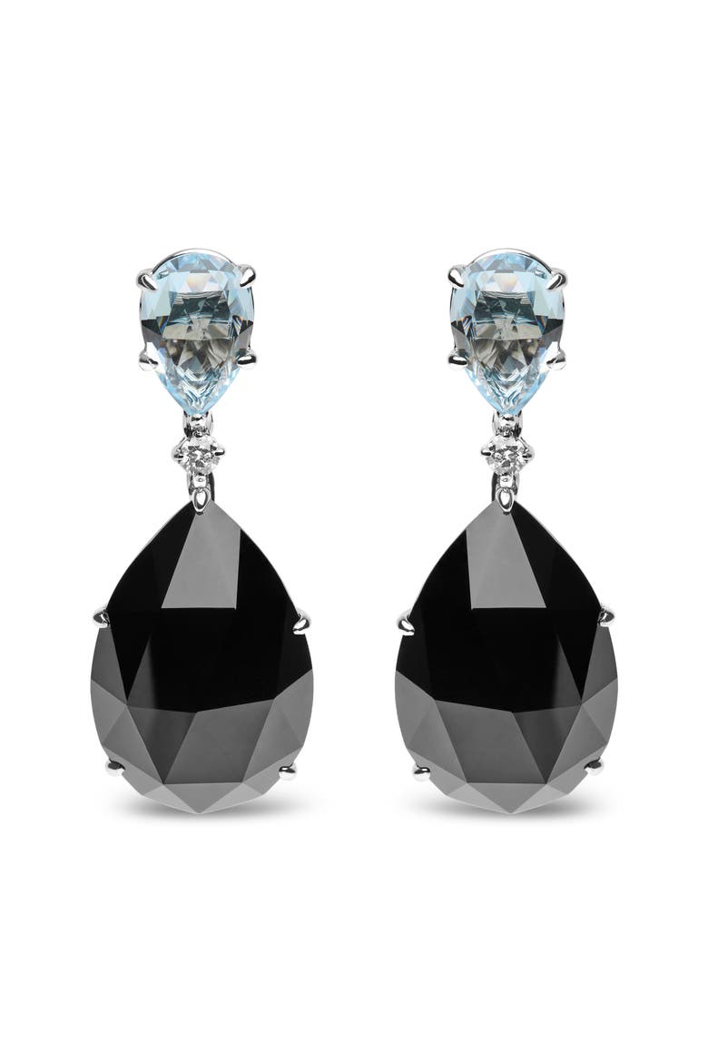 18K White Gold 1/5 Cttw Diamond with Blue Topaz & Onyx Gemstone Dangle Earring, Main, color, White