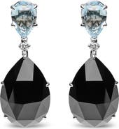 Haus of Brilliance 18K White Gold 1/5 Cttw Diamond with Blue Topaz & Onyx Gemstone Dangle Earring