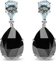 Haus of Brilliance 18K White Gold 1/5 Cttw Diamond with Blue Topaz & Onyx Gemstone Dangle Earring