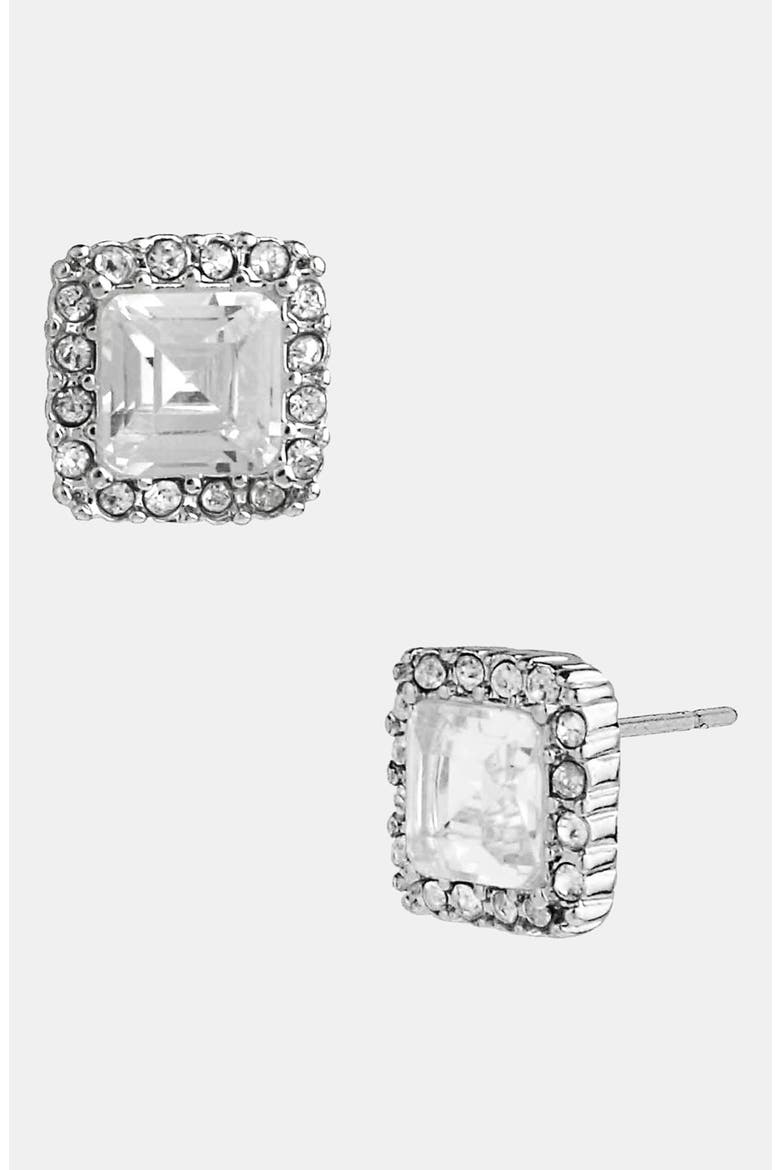 Square Stud Earrings, Main, color, CLEAR/ SILVER
