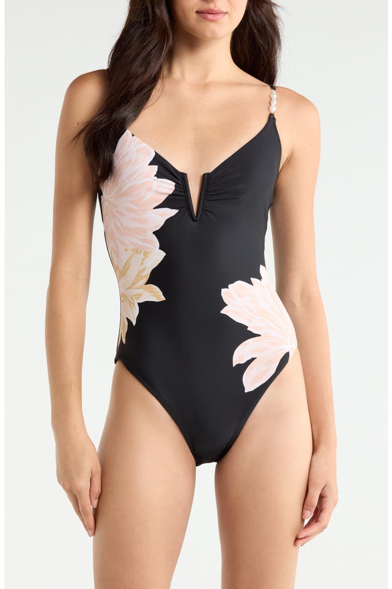 V-Wire One-Piece Swimsuit, Main, color, BLACK