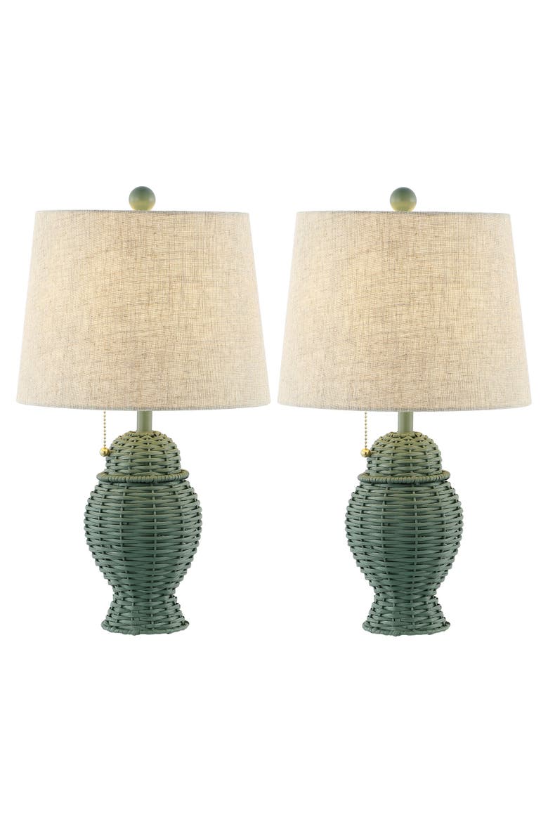 Margie Wicker 20.5" Bohemian Rustic Iron LED Table Lamp, Alternate, color, Green